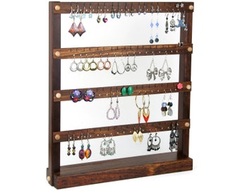 Caribbean Rosewood Jewelry Holder - Earring Display Stand, Jewelry Display, Wood.  Holds 72 Pairs of Earrings. Earring Holder