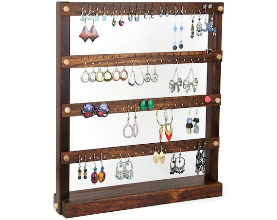 Organizador de joyas de palisandro caribeño / soporte para pendientes / soporte  para joyas / exhibición de joyas de montaje en pared, soporte para  collares. Capacidad para 30 pares, 4 clavijas. -  México