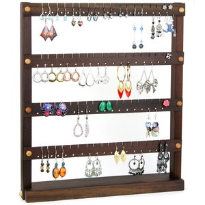 Earring Holder Stand Jewelry Holder Stand Peruvian Walnut Jewelry Display Wood Jewelry Organizer. Holds 72 Pairs of Earrings. image 4