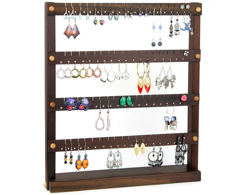 Earring Holder Stand Jewelry Holder Stand Peruvian Walnut Jewelry Display Wood Jewelry Organizer. Holds 72 Pairs of Earrings. image 4
