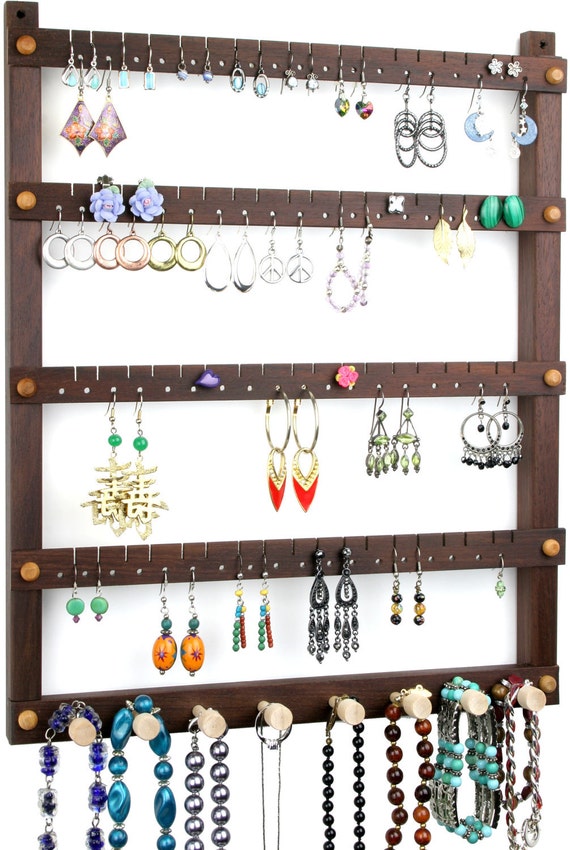 Jewelry Display Earring Organizer, Hanging, Peruvian Walnut, Wood