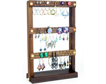 Black Walnut Wooden Earring Holder Stand | Earring Display Stand | Earring Storage | Holds up to 30 pairs | Jewelry Holder | Jewelry Display
