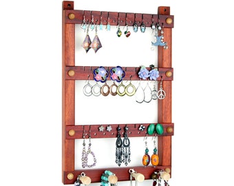 Bloodwood Earring Holder – Wall Mounted Jewelry Organizer, Necklace Pegs