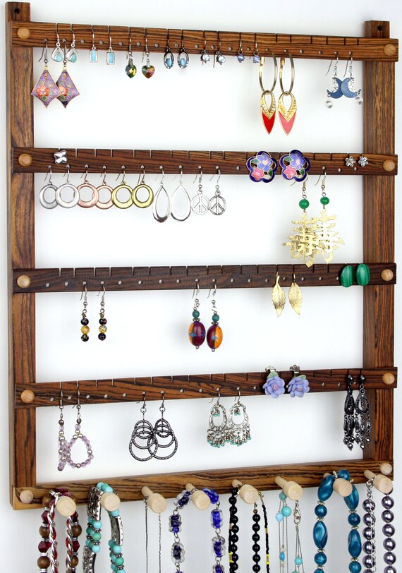 Organizador de Joyas, Porta Joyas, Colgante, Madera, Bocote, Almacenamiento  de Collares. 72 pares, 8 clavijas. Almacenamiento de aretes de montaje en  pared -  México