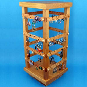 Earring Holder, Cherry, Jewelry Organizer, 4 Sided Spinning Store Jewelry Display with Revolving Base. Holds 160 pairs. Jewelry Holder