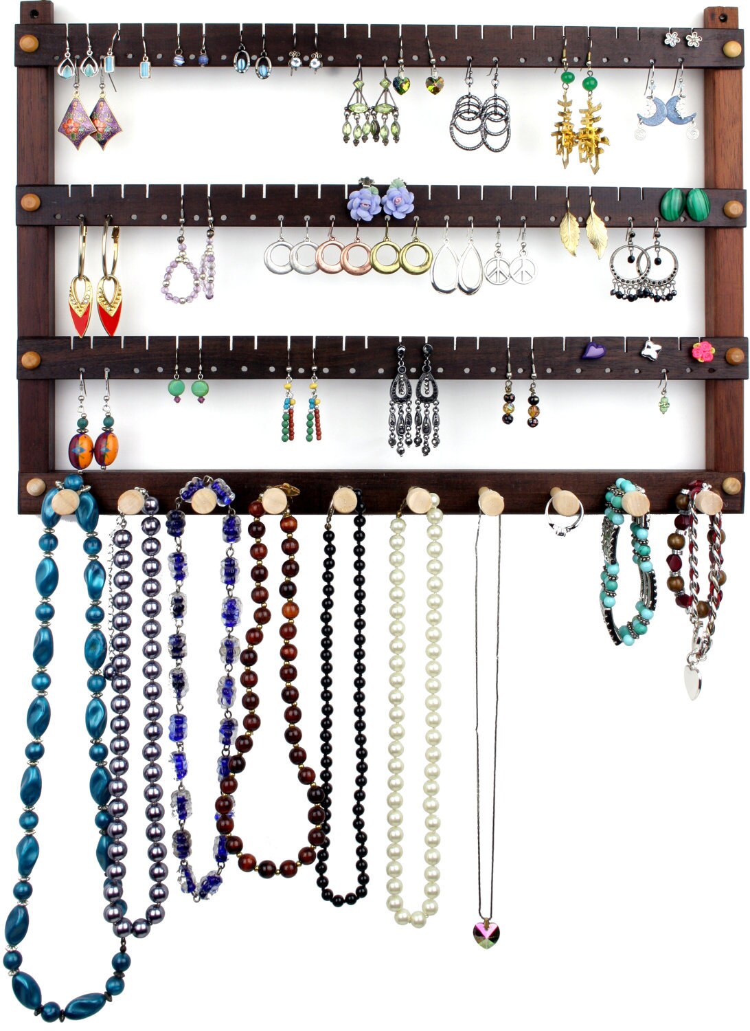 Wall Mount Earring Holder Jewelry Organizer Peruvian Walnut - Etsy