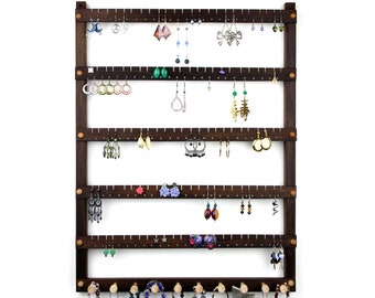 120 Pair Earring Holder With 10 Peg Necklace Bar, Wall Mount