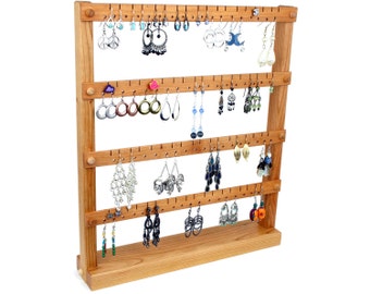 Soporte organizador de pendientes de madera de cerezo, con capacidad para 72 pares.