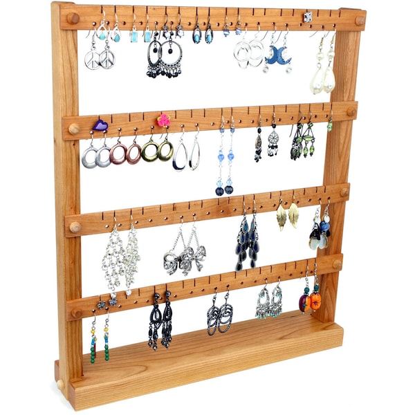 Cherry Jewelry Organizer Stand, Jewelry Holder, Wooden. Holds up to 72 pairs of Earrings. Jewelry Display Stand - Earring Organizer