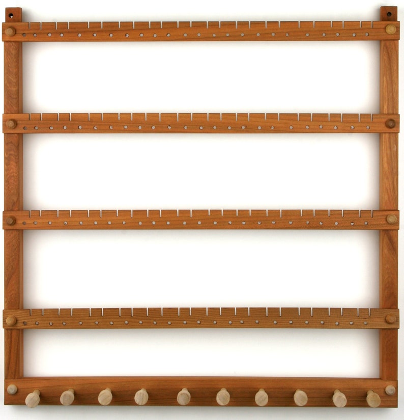 Wood Earring Holder Jewelry Organizer, Cherry, Wall Mount, plus Necklace Bar. Holds up to 96 Pairs of Earrings plus 10 Jewelry pegs. image 4