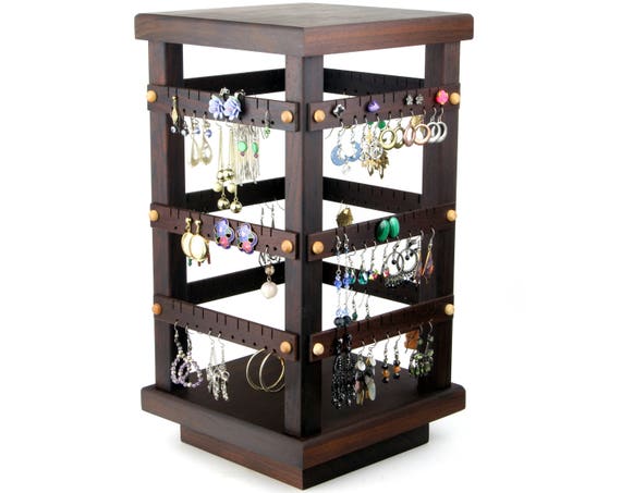 Earring Storage Stand Peruvian Walnut Wood Earring Holder Stand Chocolate  Colored Dark Brown Holds 30 Pairs Jewelry Storage 