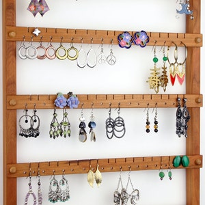 Wood Cherry Earring and Necklace Wall Organizer Earring Holder Jewelry Holder Holds 72 pairs of Earrings 8 pegs Jewelry Organizer image 5