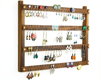 Hanging Earring Holder, Hanging Earring Rack. Black Walnut Wood, Wooden, Holds 96 Pairs of Earrings. Jewelry Display.
