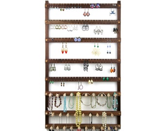 Jewelry Display, Earring Holder, Black Walnut, Wood, Necklace Holder. 120 Pairs, 29 pegs. Wall Mount Jewelry Holder - Jewelry Rack