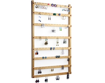 Earring Holder, Jewelry Display, Basswood, Wood. 192 Pairs. 8-Bar Wall Mount Jewelry Display - Jewelry Organizer