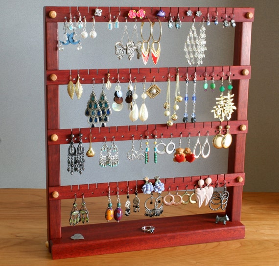 Jewelry Organizer / Earring Holder, Cherry, Wood, Wide, Wall Mount