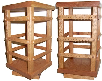 Espositore girevole per orecchini, in rovere, in legno, per gioielli, con base girevole a 4 lati. Può contenere fino a 120 paia di orecchini.
