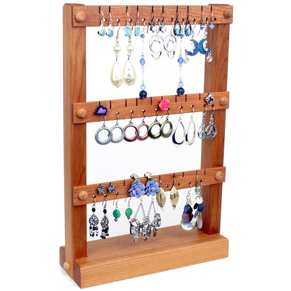 Earring Holder Stand | Earring Organizer Stand | Cherry Earring Stand | Wood Jewelry Holder| Holds up to 30 pairs of Earrings.