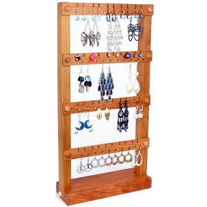 Cherry Wood Earring Holder Stand | Jewelry Organizer Stand | Jewelry Storage Stand | Holds 40 pairs of Earrings | Standing Jewelry Display
