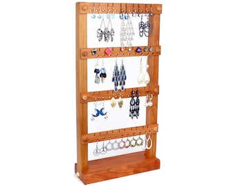 Cherry Wood Earring Holder Stand | Jewelry Organizer Stand | Jewelry Storage Stand | Holds 40 pairs of Earrings | Standing Jewelry Display