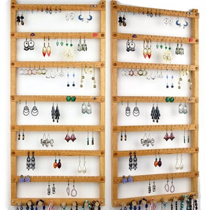 126 Pair Hanging Earring Holder - Jewelry Organizer, Oak, Wood, Necklace Display. 8 pegs.  Wall Mounted. Jewelry Holder