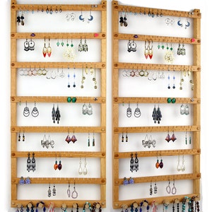 126 Pair Hanging Earring Holder Jewelry Organizer, Oak, Wood, Necklace Display. 8 pegs. Wall Mounted. Jewelry Holder image 1