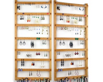 126 Pair Hanging Earring Holder - Jewelry Organizer, Oak, Wood, Necklace Display. 8 pegs.  Wall Mounted. Jewelry Holder