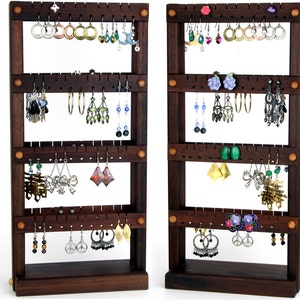Earring Holder Stand - Jewelry Display, Peruvian Walnut, Wood, Double-Sided. Holds 80 pairs. Jewelry Rack - Earring Organizer
