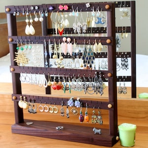 Basswood Wall Mount Jewelry Organizer Earring Organizer Holds 96