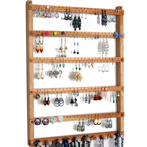 Jewelry Organizer / Earring Holder Cherry Wood Wide Wall Etsy