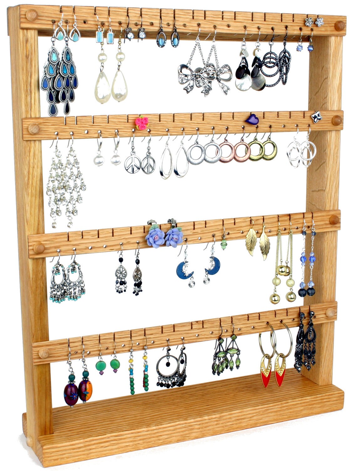PHOENANCEE Espositore per gioielli in rovere, da appendere alla parete, per collane, orecchini, bracciali, grande capacità, 30 ganci (legno naturale