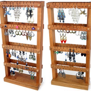 Organizer per gioielli - Supporto per orecchini in legno di ciliegio, supporto per gioielli bifacciale. Contiene 80 paia di orecchini. Espositore per gioielli