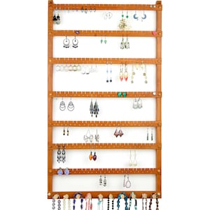 168 Pair Hanging Earring Holder - Jewelry Holder, Cherry, Wood, Necklace Display. 10 pegs.  Wall Mounted. Jewelry Organizer