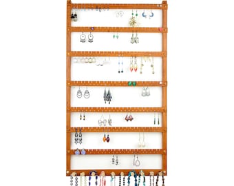 Cherry wood 168 Pair Hanging Earring Holder - Jewelry Holder, Necklace Display. 10 pegs.  Wall Mounted. Jewelry Organizer