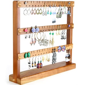 Earring Holder Stand - Jewelry Organizer Stand, Compact Cherry Jewelry Display, Wooden.  Holds 54 Pairs of Earrings. Jewelry Holder