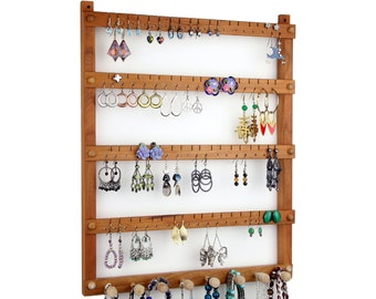 Cherry Wood Wall Mount Earring Holder | 72 Pair Jewelry Organizer