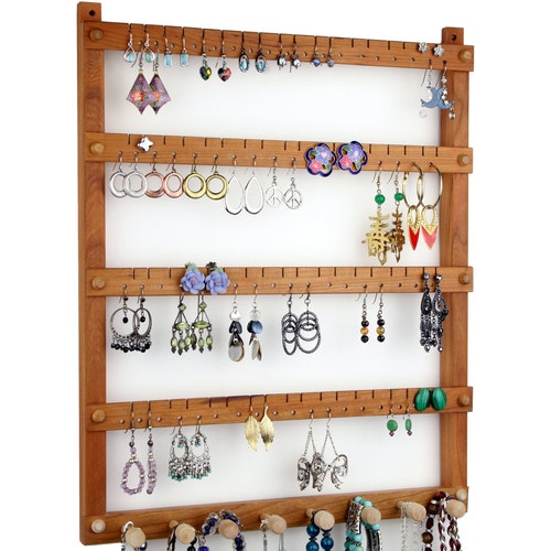 Jewelry Organizer / Earring Holder Cherry Wood Wide Wall Etsy