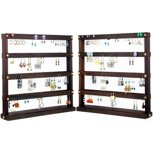 Peruvian Walnut Double-Sided Earring Holder, Jewelry Display Stand, Wooden. Holds 192 Pairs of Earrings