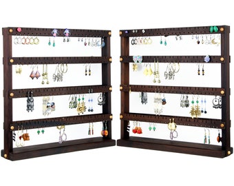 Peruvian Walnut Double-Sided Earring Holder, Jewelry Display Stand, Wooden. Holds 192 Pairs of Earrings