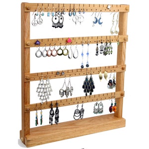 Oak Wooden Jewelry Holder - Earring Holder Stand. Holds up to 72 pairs of Earrings.  Jewelry Display - Jewelry Organizer