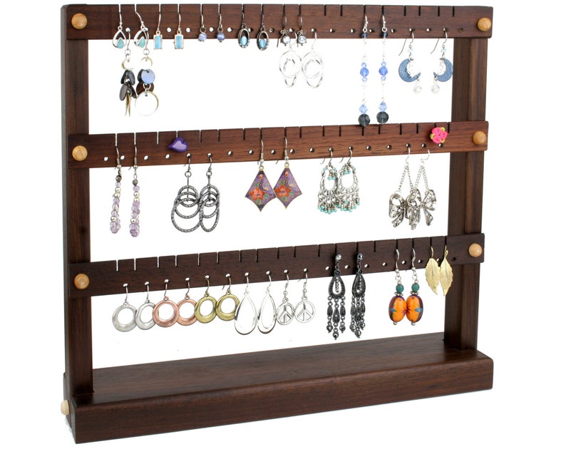 Ohrringhalter aus peruanischem Walnussholz - Schmuckständer, kompakt, Schmuckständer für 54 Paar Ohrringe. Schmuck Halter Bild 1