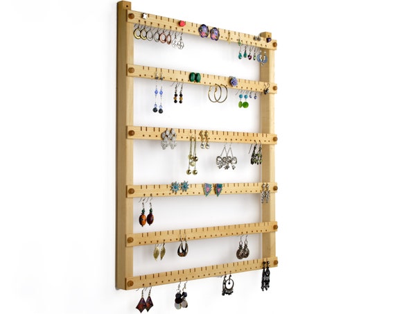 Organizador de pendientes, soporte para pendientes, tilo, madera. 144  pares. Expositor de joyería de montaje en pared de 6 barras Organizador de  joyas -  México