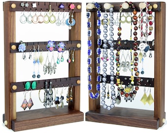 Black Walnut Jewelry Organizer Stand, Earring Necklace Holder