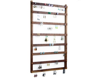 Jewelry Holder, Earring Holder, Black Walnut, Wood, Earring Display. 192 Pairs. 8-Bar Wall Mount Jewelry Display - Jewelry Organizer