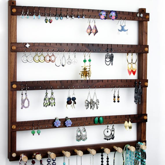 Porta Aretes Colgador De Aros De Madera Exhibidor De Joyeria