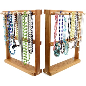 Soporte para pulseras y collares de madera de cerezo de 2 lados / Soporte para pulseras / Soporte para pulseras / Soporte organizador de joyas / Organizador de collares