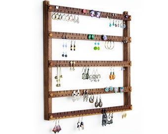 Earring Organizer, Earring Holder, Black Walnut, Wood. 120 Pairs. 5-Bar Wall Mount Jewelry Display - Jewelry Organizer