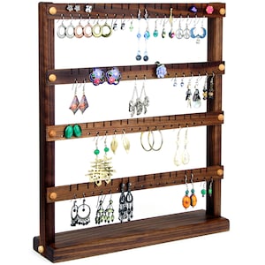 Jewelry Display - Earring Holder Stand, Black Walnut, Wood.  Holds 72 Pairs of Earrings. Jewelry Holder - Earring organizer