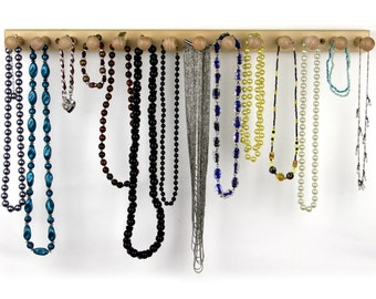 Basswood 20" Long Wood Shaker Peg Wooden Hanging Necklace Bar | Wall Mount Bracelet Holder | Jewelry Display Bar  | Necklace Rack