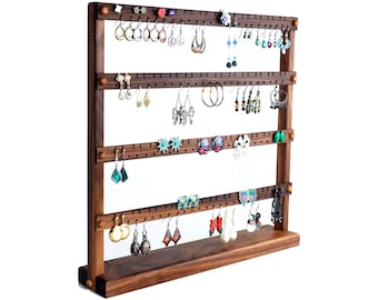96 Pair Wooden Black Walnut Earring Holder Stand and Jewelry Display. Holds up to 96 Pairs of Earrings